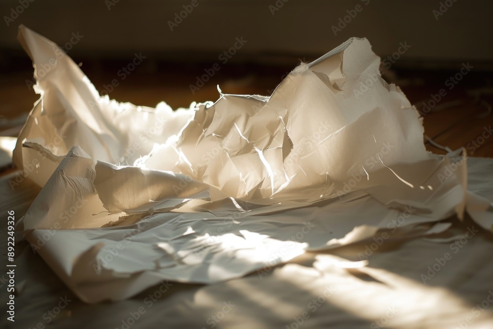 Aufkleber A close-up shot of a fragment of paper lying on a table