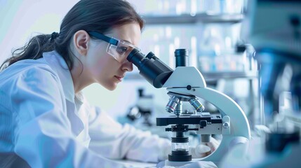 Expert Pathologist Conducting Tissue Analysis with Advanced Microscope in Laboratory Setting