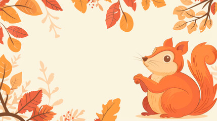 Cute Cartoon Squirrel with Autumn Leaves Background for Seasonal and Nature-Themed Designs