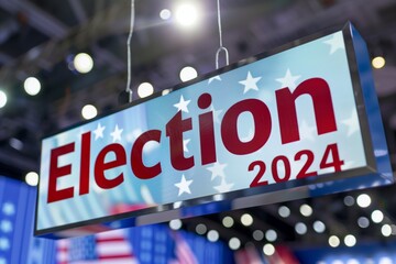 Obraz premium Banner with US flag and election 2024 text