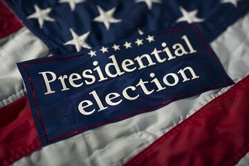 Fototapeta premium Banner with US flag and presidential election text