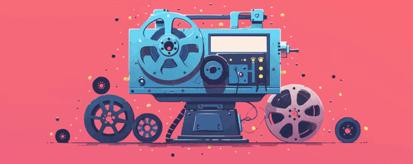 Fototapeta premium Vintage film projector with reels of film. Vector flat minimalistic isolated illustration.