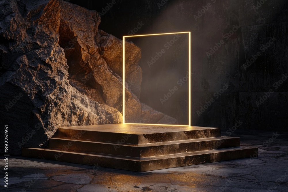 Poster A simple stone platform with a light source in the center, ideal for use in architectural or interior design illustrations