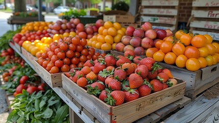 A bustling farmers market with a variety of goods