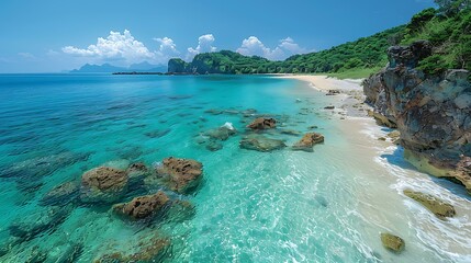 A picturesque beach with crystal clear waters