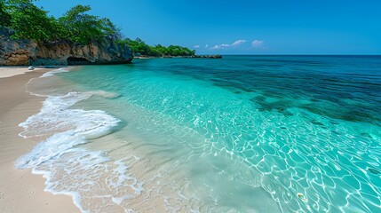 A picturesque beach with crystal clear waters