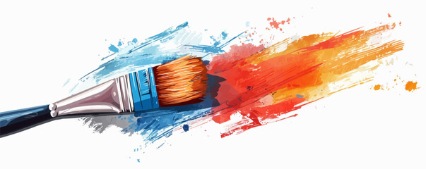 A paintbrush, its bristles loaded with color, poised to bring creativity to life, set against a plain white surface. Vector flat minimalistic isolated illustration.