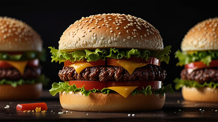 hamburger on black background