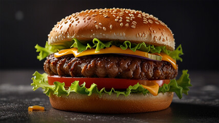 hamburger on black background