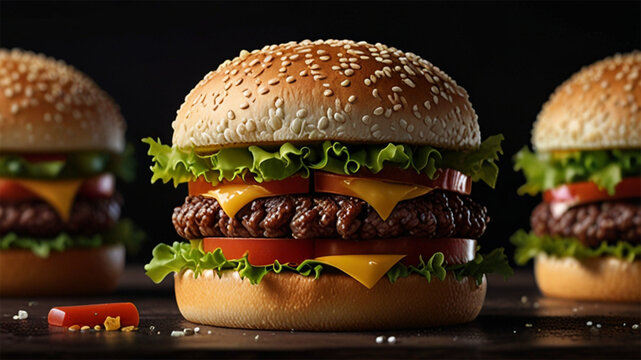 hamburger on black background