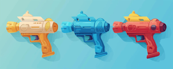 Toy ray guns on a white background. Vector flat minimalistic isolated illustration.