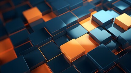 3d rendering of blue and orange abstract geometric background. Scene for advertising, technology, showcase, banner, game, sport, cosmetic, business, metaverse. Sci-Fi Illustration. Product display