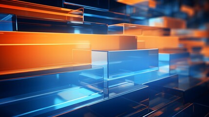 3d rendering of blue and orange abstract geometric background. Scene for advertising, technology, showcase, banner, game, sport, cosmetic, business, metaverse. Sci-Fi Illustration. Product display