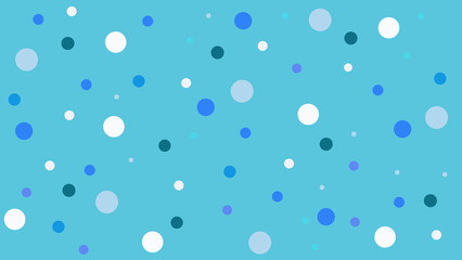 Light blue background with scattered polka dots in various shades of blue and black, creating a playful and vibrant design. Naive style