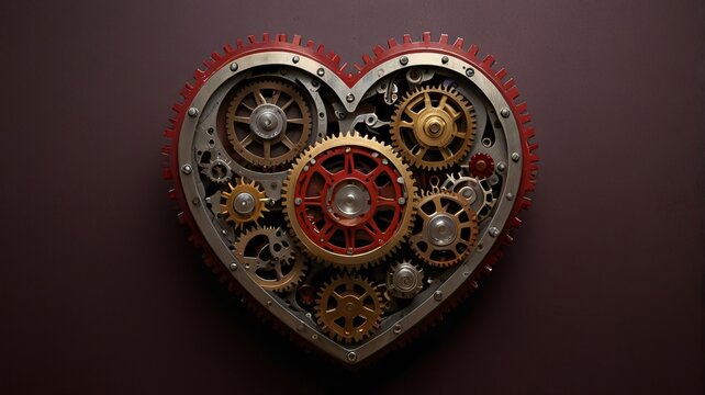 old clock mechanism or heart shaped clock mech , AI Generated.