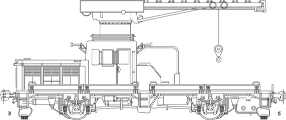 Obraz premium Vector silhouette illustration sketch detailed design of old classic vintage train with iron carriages for repair 