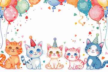 Naklejka premium Birthday card with cute Cats, generated ai