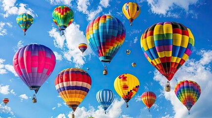 Fototapeta premium A hot air balloon festival with vibrant balloons filling the sky, illustrating a sense of wonder