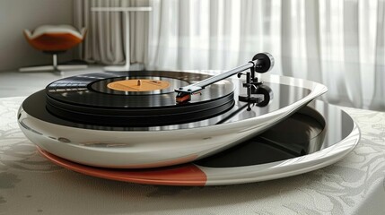 Obraz premium A modern vinyl record player spinning a vintage album, blending retro music with contemporary design