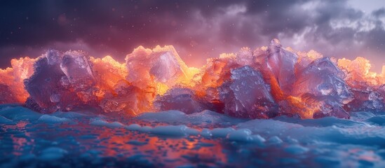 Fototapeta premium Glowing Ice Formations at Sunset