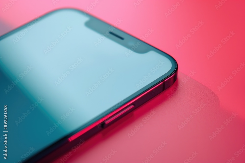 Poster close-up view of a cell phone on a pink surface