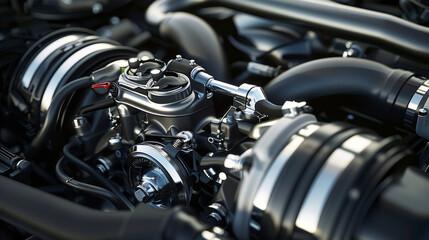 Fototapeta premium Turbochargers whirred like turbines, amplifying the engine's roar to a deafening crescendo