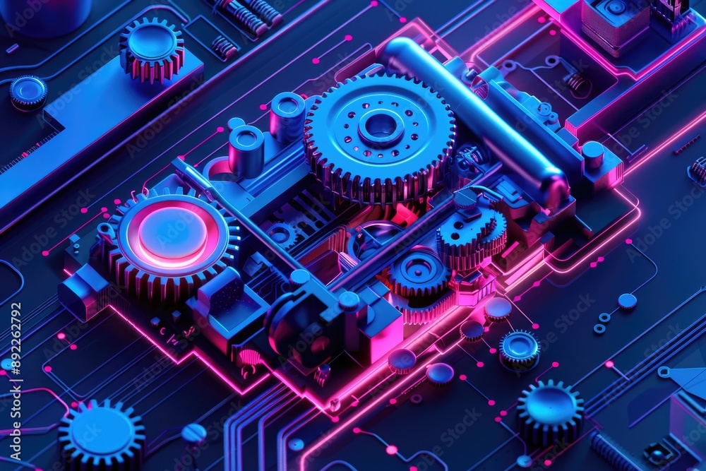 Aufkleber A close-up shot of a computer motherboard with visible gears and components