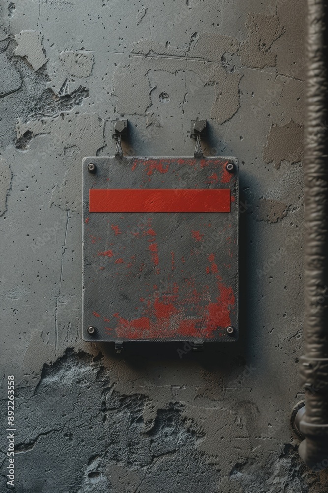 Poster a red and gray sign on a gray background, simple and bold