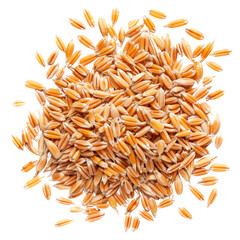 Isolated pile of brown shredded wheat grains without background.