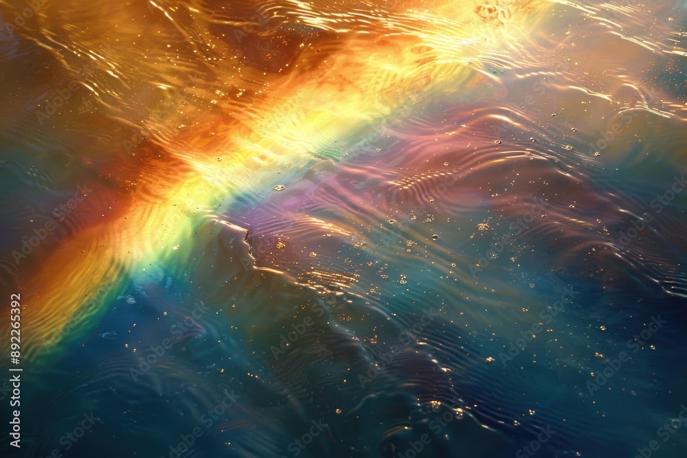 Aufkleber A colorful rainbow appears to be floating on the surface of calm water, creating a beautiful and surreal scene