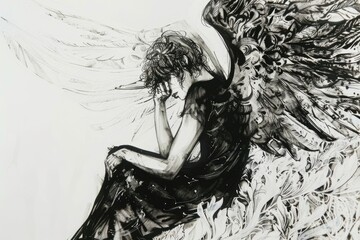 Fototapeta premium A simple illustration of an angel in monochrome tones