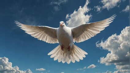 Obraz premium photo of a white dove flying with its wings spread depicting freedom made by AI generative