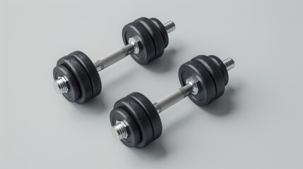 A pair of dumbbells sitting on a table, ready for use