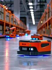 Obraz premium Futuristic Automated Warehouse System with Efficient Inventory Management by Robots