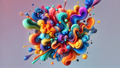 Obraz premium A vibrant explosion of colorful abstract shapes on a soft gradient background. The image features fluid, swirling forms in various hues.