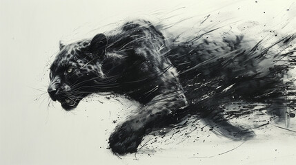 Abstract ink illustration of a panther black and white background