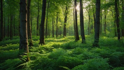 Picturesque summer forest in vibrant green. A serene backdrop for spring