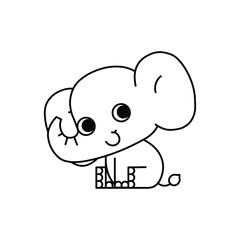 Fototapeta premium Cute smiling baby elephant sitting. African animal cartoon character line icon. Coloring book for children. Vector illustration in outline style.