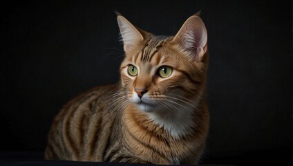 photo of domestic cat on black background made by AI generative