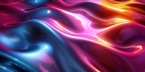 Fototapeta premium A vibrant and glossy abstract background featuring flowing waves of metallic colors in pink, blue, and orange hues.
