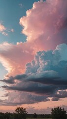 Pink and blue sky with sunset clouds in gentle pastel hues