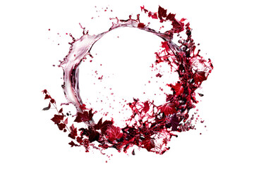 Fototapeta premium Splash of burgundy wine forms perfect circle against pristine white background. Dynamic movement of wine, vine creates stunning visual contrast, capturing essence of fluidity, purity.