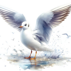 Obraz premium 흰 배경, 갈매기, 수채화 (white background, seagull, water colour)