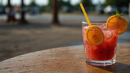 photo of fruit juice with ice that looks fresh made by AI generative