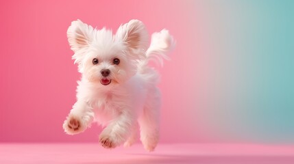 Adorable Maltese Puppy Joyfully Running Against Gradient Background