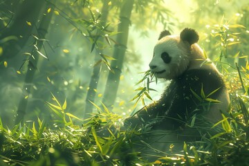 Obraz premium giant panda eating bamboo