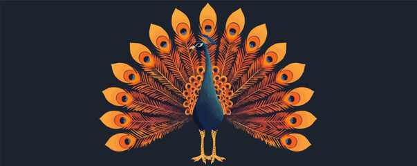 Elegant peacock with vibrant plumage Vector flat minimalistic isolated illustration