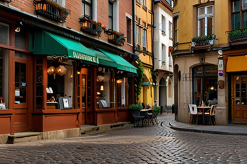 Fototapeta premium Charming cobblestone streets, historic buildings, and colorful facades creating a picturesque and quaint atmosphere.
