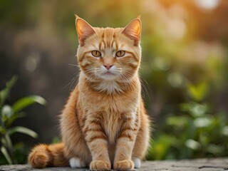 Obraz premium orange cat with blur background, orange cat is sitting and looking
