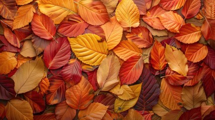 Fototapeta premium A close-up of vibrant autumn leaves in various shades of red, orange, and yellow, emphasizing the beauty of fall.